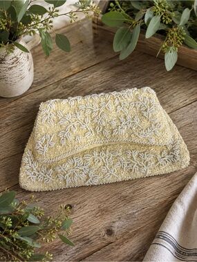 Vintage Ivory Beaded Clutch Purse Bridal Wedding Evening Bag Formal Handbag mcm